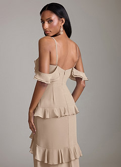 Azazie Chayla Vestidos de damas de honor Vestido de Gris Pardo de Gasa de Corte Recto con Vestidos sin tirantes image4