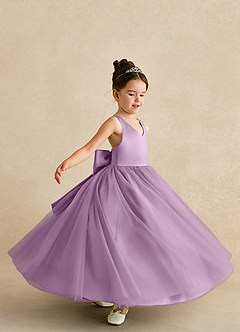 Azazie Peanut Robe Demoiselle D'honneur Fillette Robe Trapèze en Tulle Bretelle Glycine image5