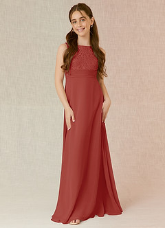 Azazie Snow Junior A-Linie Spitze Chiffon Kleid Terrakotta image4
