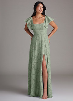 Azazie Bondi Bridesmaid Dresses Agave A-Line Side Slit Floral Burnout Dress image4