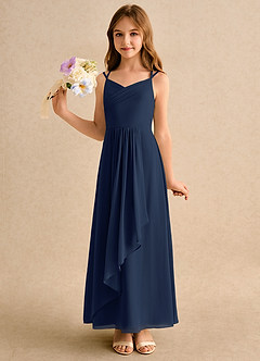 Azazie Zaida Junior Formal Flower Girl Dresses Dark Navy A-Line Pleated Chiffon Dress image6