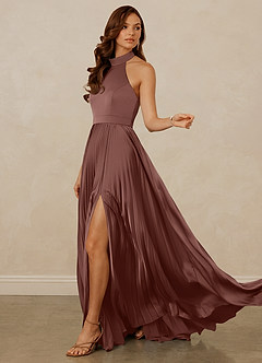 Christian Siriano Bridal for Azazie 1007 Bridesmaid Dresses Espresso A-Line Pleated Stretch Satin Dress image5