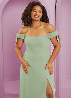 Barbie ♥ Azazie Bridesmaid Dresses Dusty Sage A-Line Off the Shoulder Chiffon Convertible Dress image11