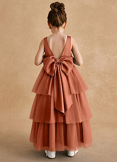 Azazie Megallie Flower Girl Dresses Cedar Rose A-Line Bow Tulle Dress image5