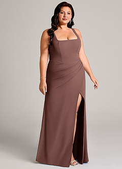 Azazie Mero Brautjungfernkleider Etui Plissee Chiffon Kleid Espresso image13