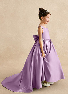 Azazie Mimia Flower Girl Dresses Wisteria A-Line Bow Matte Satin Dress image1