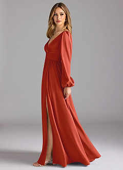 Azazie Norah Robes de demoiselle d'honneur Robe Trapèze en Satin extensible Rouille image4