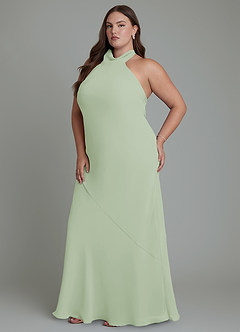 Azazie Velli Bridesmaid Dresses Dusty Sage Mermaid High Neck Chiffon Dress image12