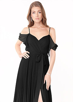Azazie Lyney Brautjungfernkleider A-Linie Schulterfrei Chiffon Kleid Schwarz image6