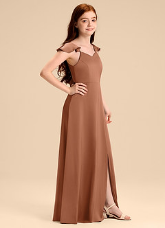 Azazie Everett Junior Vestido de Bronceador de Satén Elástico de Corte en A con Lazo image3