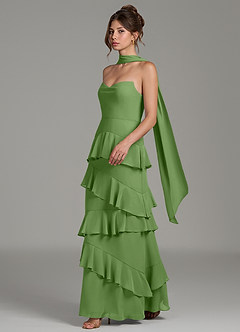 Azazie Imani Final Sale Steel Blue A-Line Ruched Chiffon Dress image3