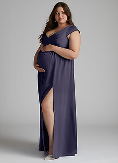 Azazie Allessia Robes de demoiselle d'honneur de maternité Robe Trapèze Plissée Longueur ras du sol Satin extensible image8