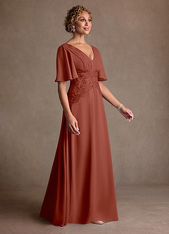 Azazie Milliat Klänningar till brudens mor Klä A-Line i Chiffong Spets Kastanjebrunt image2