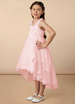 Azazie Ceres Flower Girl Dresses Blushing Pink Ball-Gown Lace Tulle Dress image2