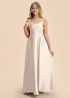 Azazie Azaria Junior White Alabaster A-Line Pleated Stretch Satin Dress image6