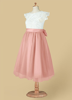 Azazie Vetty Flower Girl Dresses Ivory Rosette A-Line Lace Tulle Dress image14