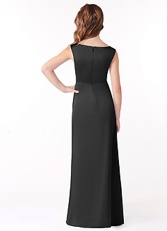 Azazie Sadia Junior Black A-Line Pleated Stretch Satin Dress image3