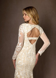 Azazie Dulce Amor Vestidos de novia Vestido de Blanco Diamante Champán de Tul de Corte Sirena con Encaje Cuello V image3