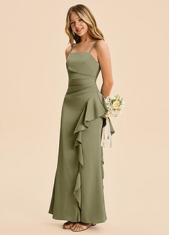 Azazie Lyla Junior Pistachio Mermaid Pleated Stretch Satin Dress image1
