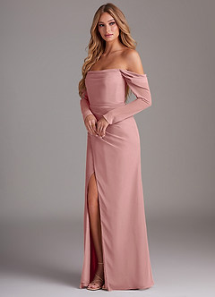 Azazie Hallie Brautjungfernkleider Meerjungfrau-Linie Langarm Chiffon Kleid Altrosa image3