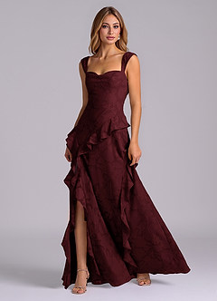 Azazie Sloane Bridesmaid Dresses Cabernet A-Line Sweetheart Neckline Floral Burnout Dress image3
