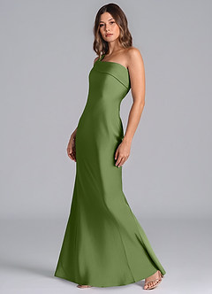 Azazie Driea Brudtärnklänningar Klä av Sjöjungfru i Stretch Satin Ena axeln Enbärsgrön image6