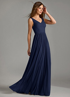 Azazie Keyla Bridesmaid Dresses Dark Navy A-Line Pleated Mesh Dress image6