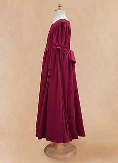 Azazie Joss Flower Girl Dresses Burgundy A-Line with Sleeves Chiffon Dress image8