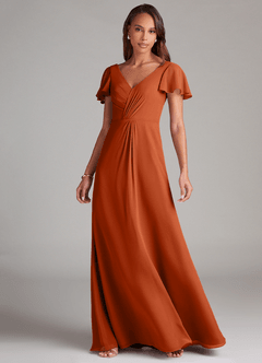 Azazie Soren Brautjungfernkleider A-Linie Gestreift Chiffon Kleid Gebranntes Orange image3