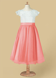 Azazie Vetty Flower Girl Dresses Ivory Coral A-Line Lace Tulle Dress image12