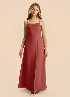 Azazie Lilly Junior Terracotta A-Line Pleated Chiffon Dress image4