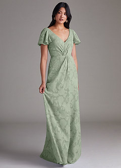 Azazie Soren Bridesmaid Dresses Agave A-Line Pleated Floral Burnout Dress image2