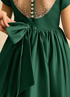 Azazie Toffee vestidos de niña de las flores Vestido de Verde Oscuro de Satin Mate de Corte Princesa con Lazo image7