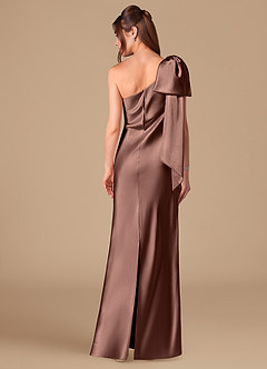 Azazie Capri Bridesmaid Dresses Espresso Sheath One Shoulder Metallic Satin Dress image4