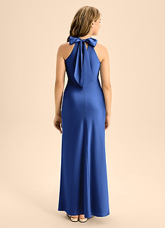 Azazie Doretta Junior Vestido de Azul Real de Satén Elástico de Corte En A con Plisado image2