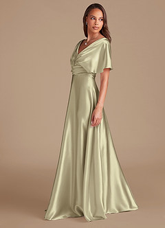 Azazie Pamela Brautjungfernkleider A-Linie Plissee Metallischer Satin Kleid Moosgrün image5