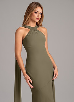 Azazie Kinsley Bridesmaid Dresses Willow Green Mermaid Pleated Chiffon Dress image7