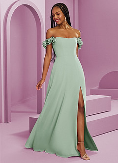 Barbie ♥ Azazie Jurken voor bruidsmeisjes Converteerbaar Jurk van Chiffon met A-Lijn Off the Shoulder Agave image8