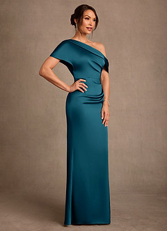 Azazie Rutha Mère de la mariée Robes Robe Fourreau en Satin extensible Une épaule Bleu Encre image3
