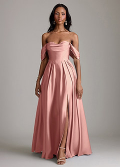 Azazie Loisa Abiti da Damigella Abito A-Line in Raso Elasticizzato a Spalla Scoperta Rosetta image7