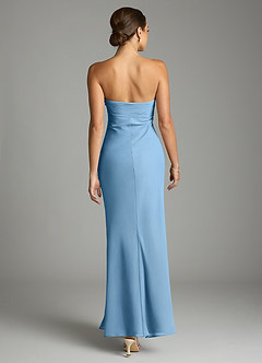 Azazie Saylor Vestidos de damas de honor Vestido de Azul Acero de Gasa de Corte Sirena con Sin tirantes image11