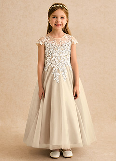 Azazie Dandelion Flower Girl Dresses Champagne Ball-Gown Lace Dress image4