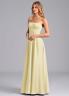 Azazie Elita Bridesmaid Dresses Lemon Sorbet A-Line Pleated Stretch Satin Dress image4