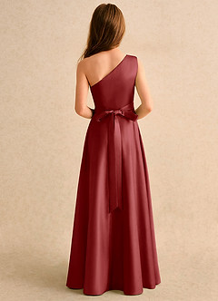 Azazie Puddles Girls Formal Sukienki dla dziewczynek sypiących kwiaty Linia A Jedno ramię Matowy satynowy Długość podłogi Sukienka image3