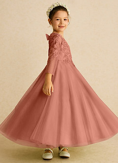 Azazie Precious Robe Demoiselle D'honneur Fillette Robe Trapèze en Tulle Dentelle Mai Tai image3