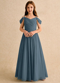 Azazie Chelo Girls Formal Abiti da Ragazza di Fiori Abito A-Line in Chiffon Plissettato Crepuscolo image4
