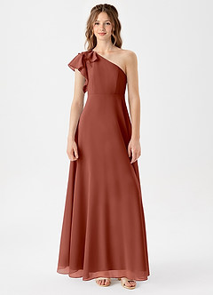 Azazie Arabella Junior Auburn A-Line Ruched Chiffon Dress image3