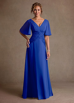 Azazie Milliat 신부의 어머니 드레스 A라인 레이스 쉬폰 플로어 길이 드레스 image1