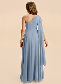 Azazie Averie Junior Dusty Blue A-Line Pleated Chiffon Dress image3