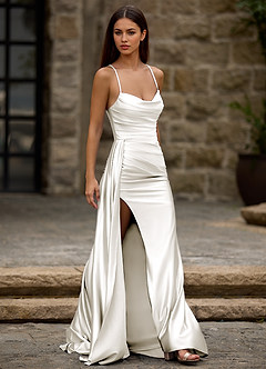 Drape Weiß Satin-Ballkleid image5